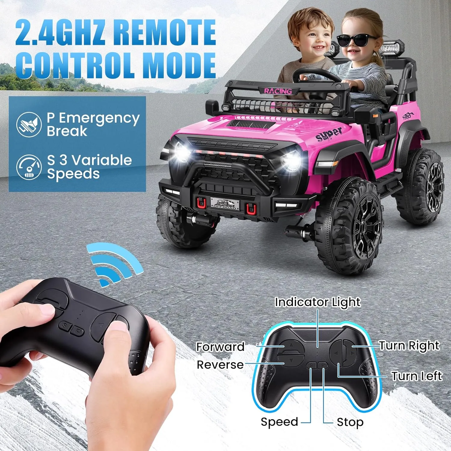 Hikole 24V Ride on Toys for Big Kids, 2 Seater Kids Electric Car with Remote Control, Power Car Wheels, 9AH Battery, 4WD Motor, Speed up to 5 MPH, LED Light, Music, Ideal Vehicles Gift for Girls, Pink