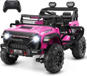 Hikole 24V Ride on Toys for Big Kids, 2 Seater Kids Electric Car with Remote Control, Power Car Wheels, 9AH Battery, 4WD Motor, Speed up to 5 MPH, LED Light, Music, Ideal Vehicles Gift for Girls, Pink