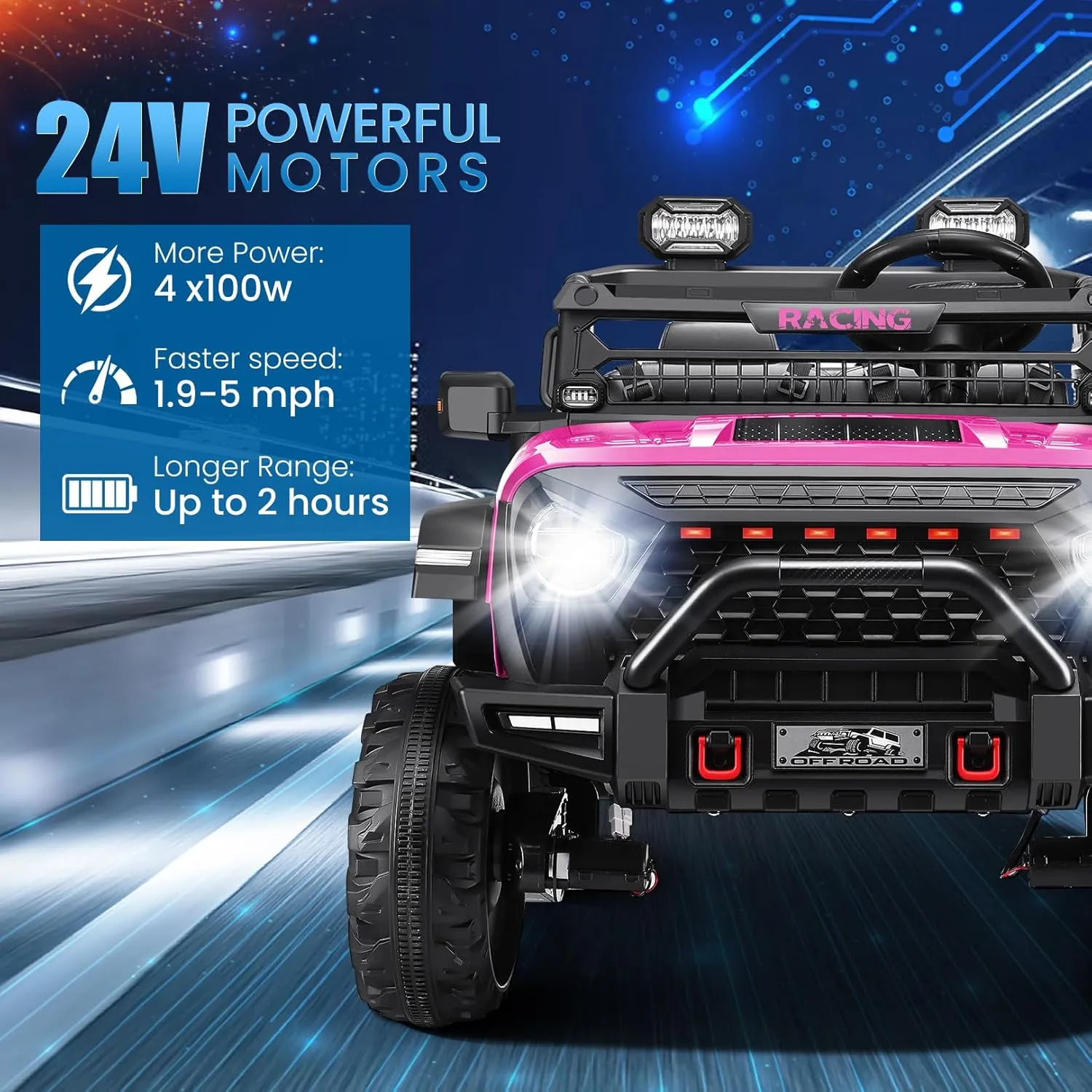 Hikole 24V Ride on Toys for Big Kids, 2 Seater Kids Electric Car with Remote Control, Power Car Wheels, 9AH Battery, 4WD Motor, Speed up to 5 MPH, LED Light, Music, Ideal Vehicles Gift for Girls, Pink