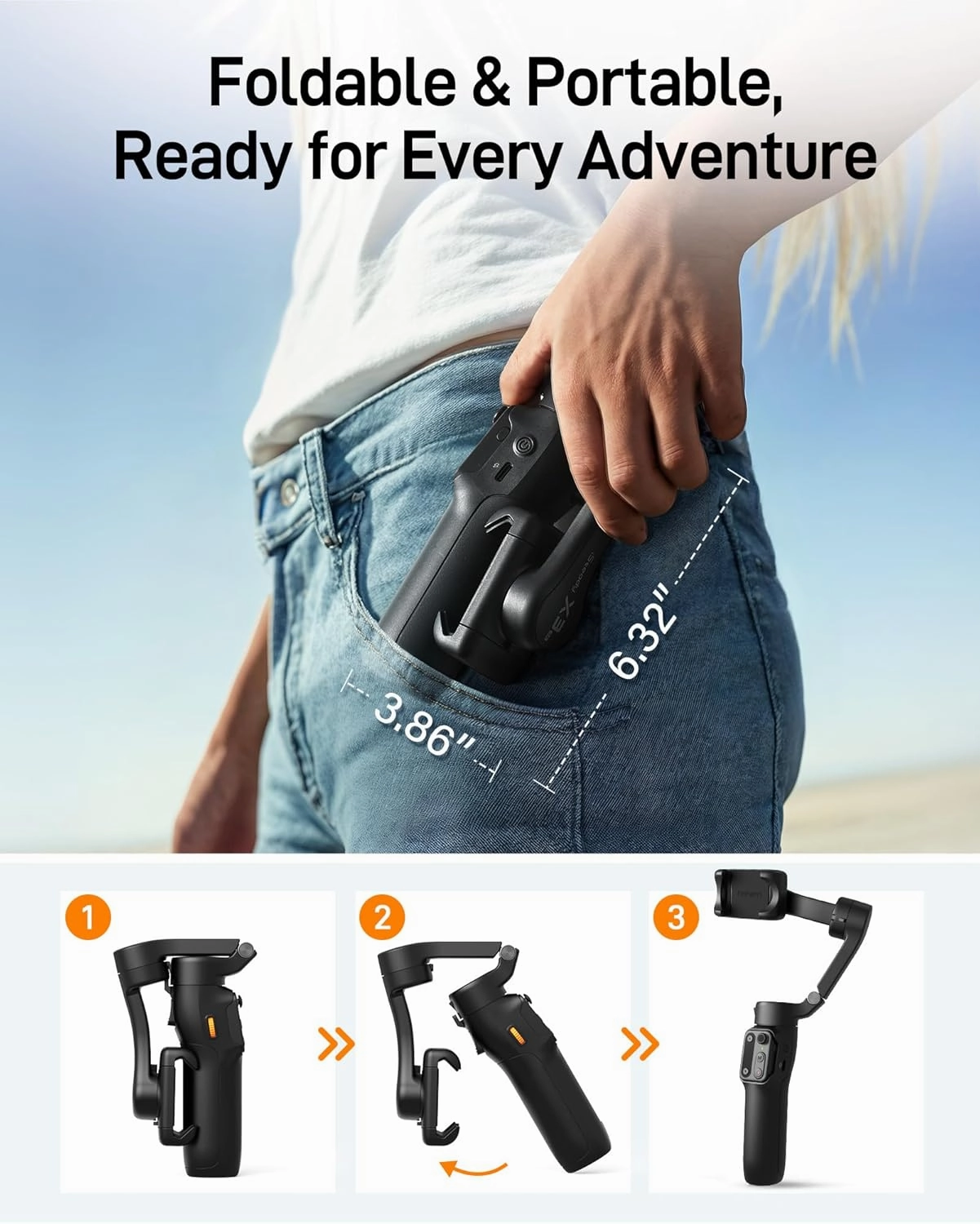 hohem iSteady X3 SE Gimbal Stabilizer for iPhone, Phone Stabilizer with Detachable Remote Control, Portable Foldable 3-Axis Phone Gimbal for Android & iPhone 16 15 Pro Max, Ideal for Travel Vlogging
