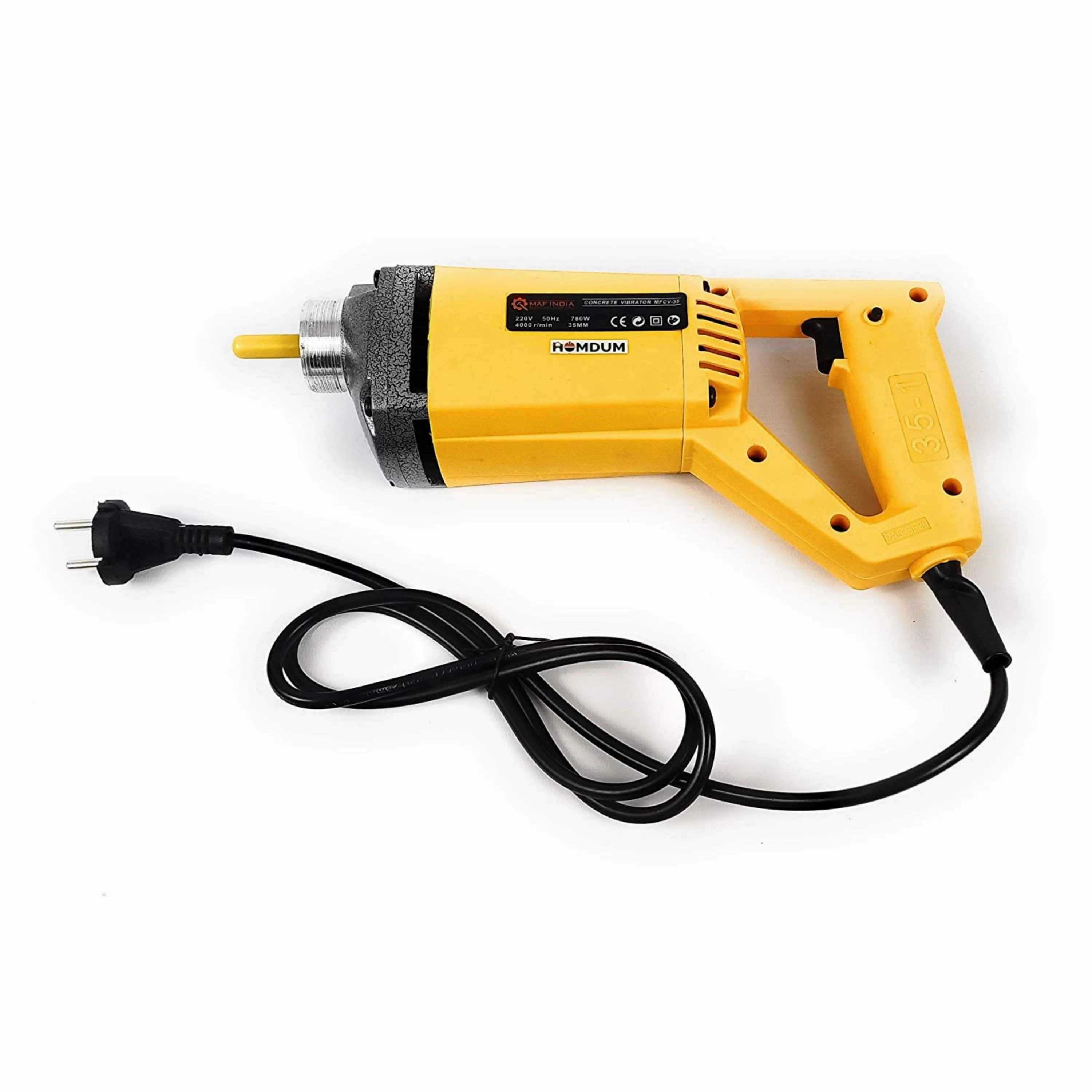 Homdum Concrete Vibrator Machine Electrical MAF 780w 4000 RPM with Vibratory Needle Shaft Easy to Operate and Portable (35 mm X 1.5 mm, Yellow)