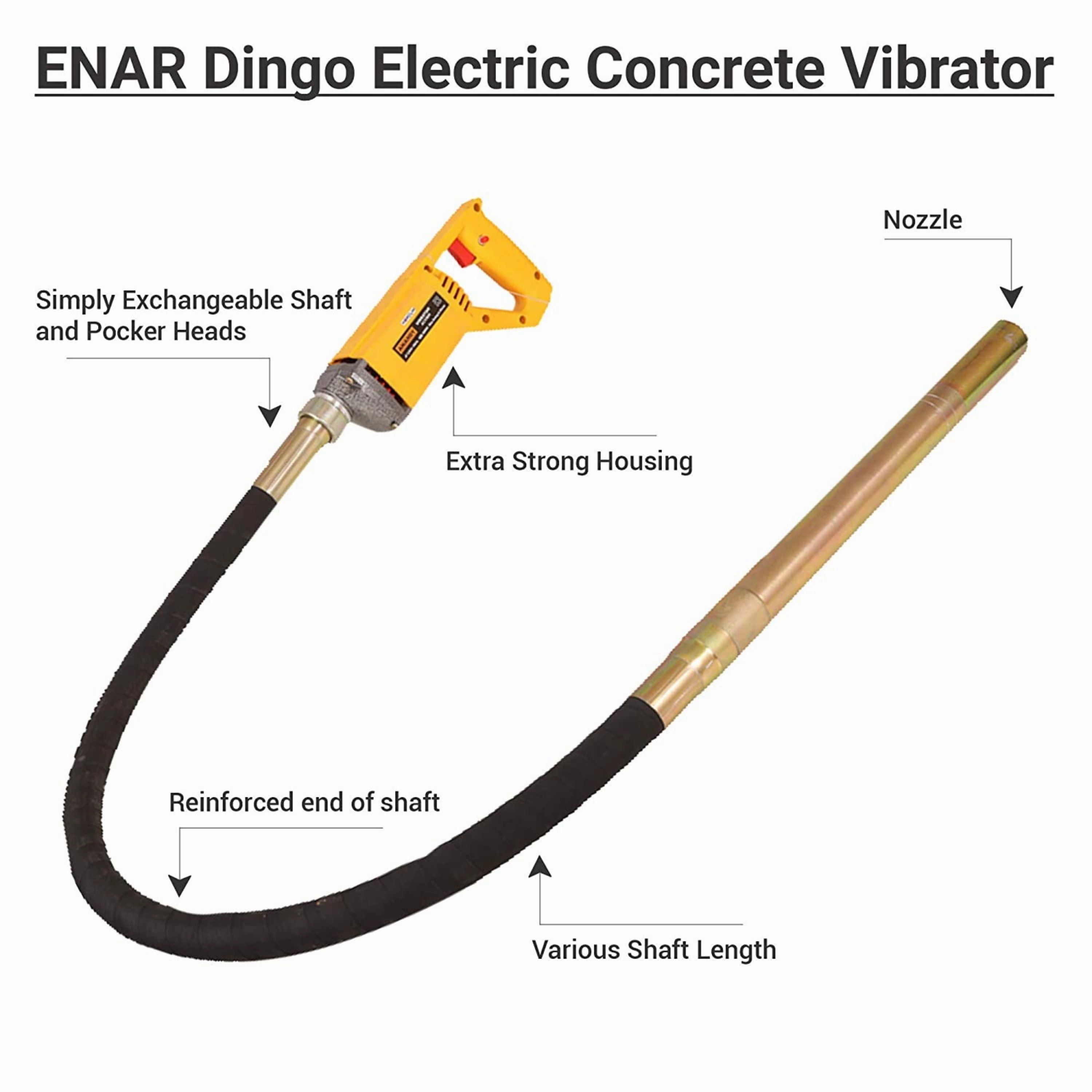 Homdum Concrete Vibrator Machine Electrical MAF 780w 4000 RPM with Vibratory Needle Shaft Easy to Operate and Portable (35 mm X 1.5 mm, Yellow)