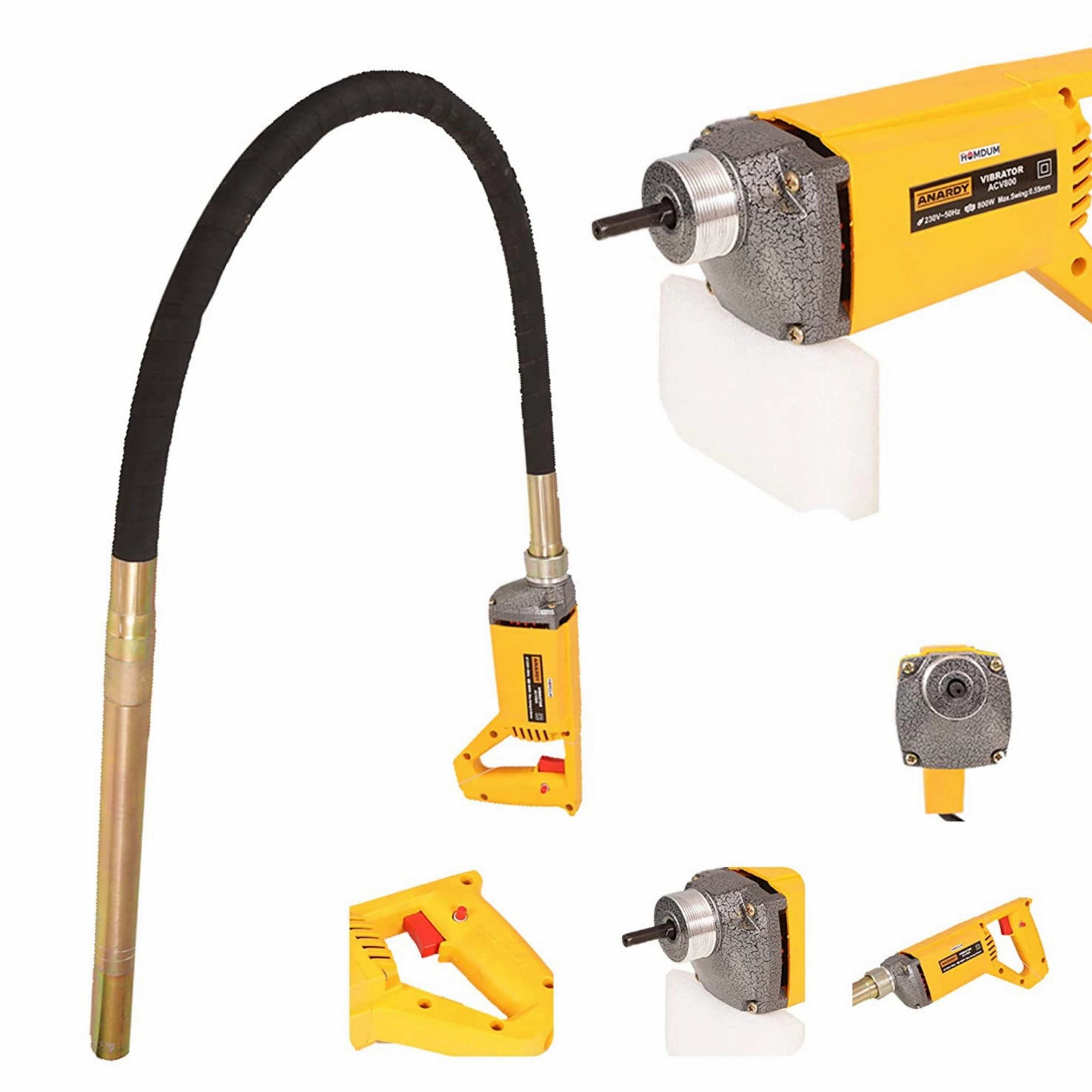 Homdum Concrete Vibrator Machine Electrical MAF 780w 4000 RPM with Vibratory Needle Shaft Easy to Operate and Portable (35 mm X 1.5 mm, Yellow)