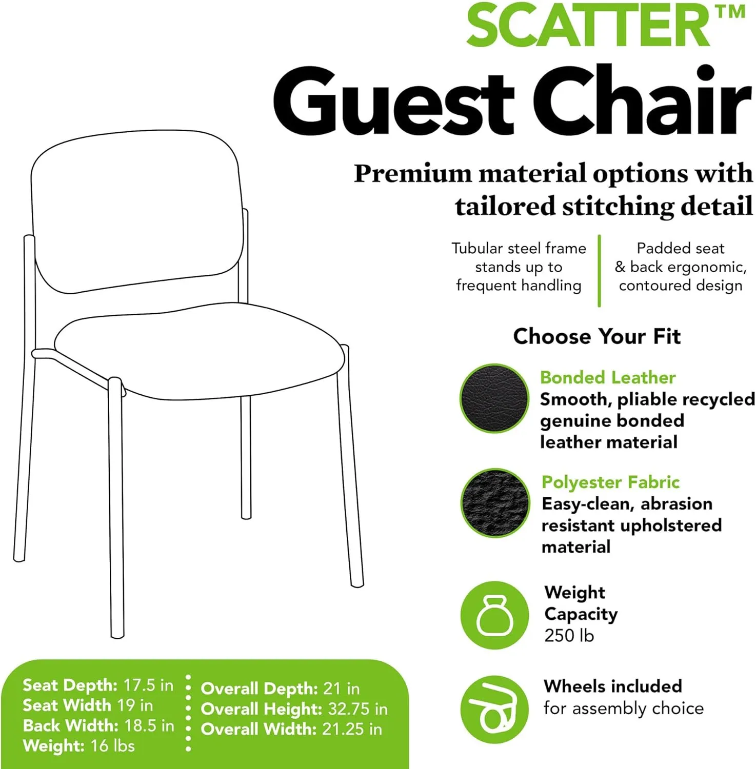HON Scatter Guest Chair, Fabric Chair, Lobby Chairs, Armless, Stackable Chairs, Black