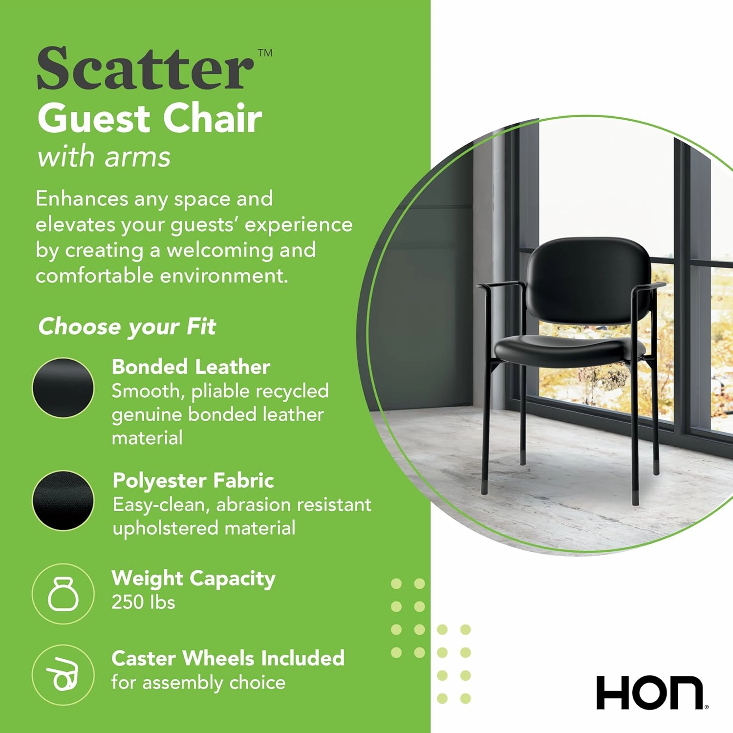 HON Scatter Guest Chair with Arms, Fabric Chair, Lobby Chairs, Stackable Chairs, Black