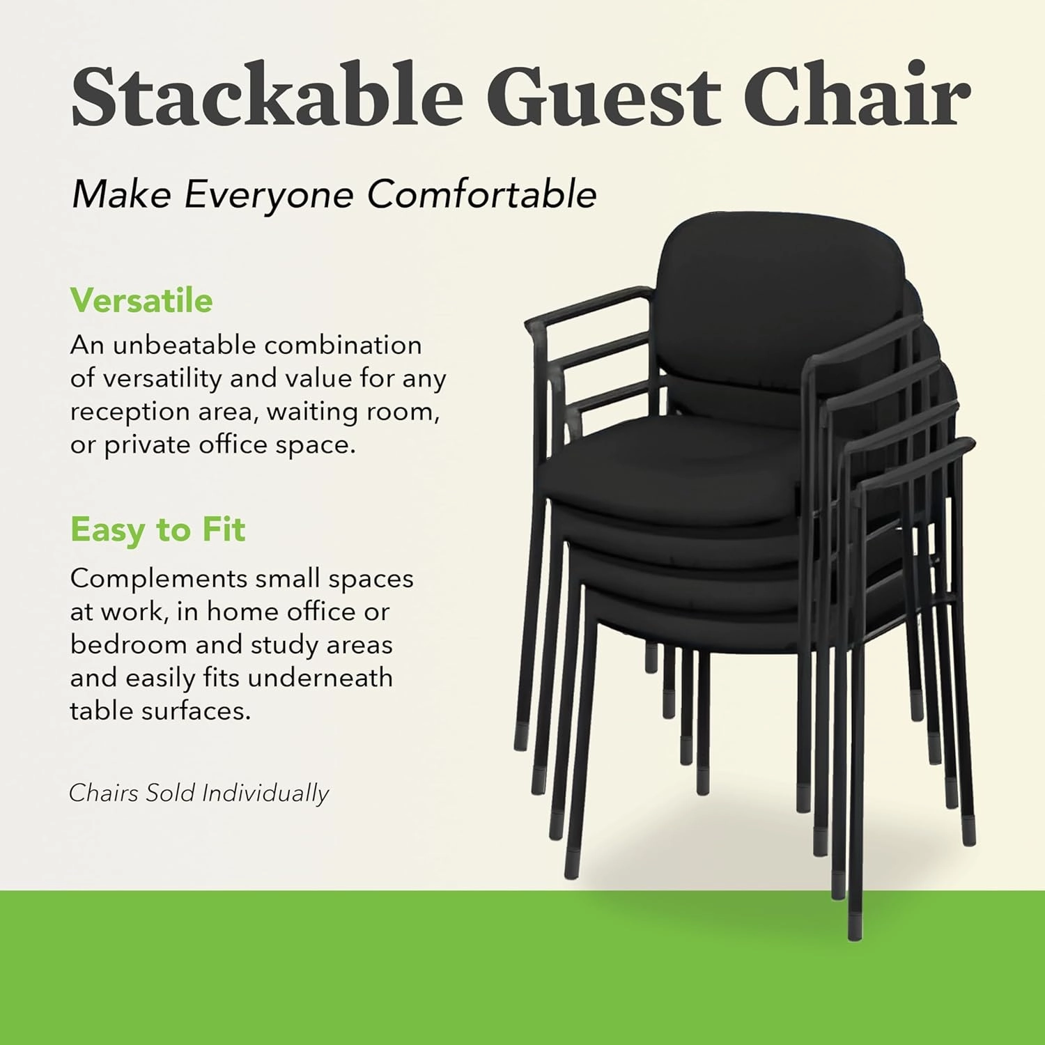 HON Scatter Guest Chair with Arms, Fabric Chair, Lobby Chairs, Stackable Chairs, Black