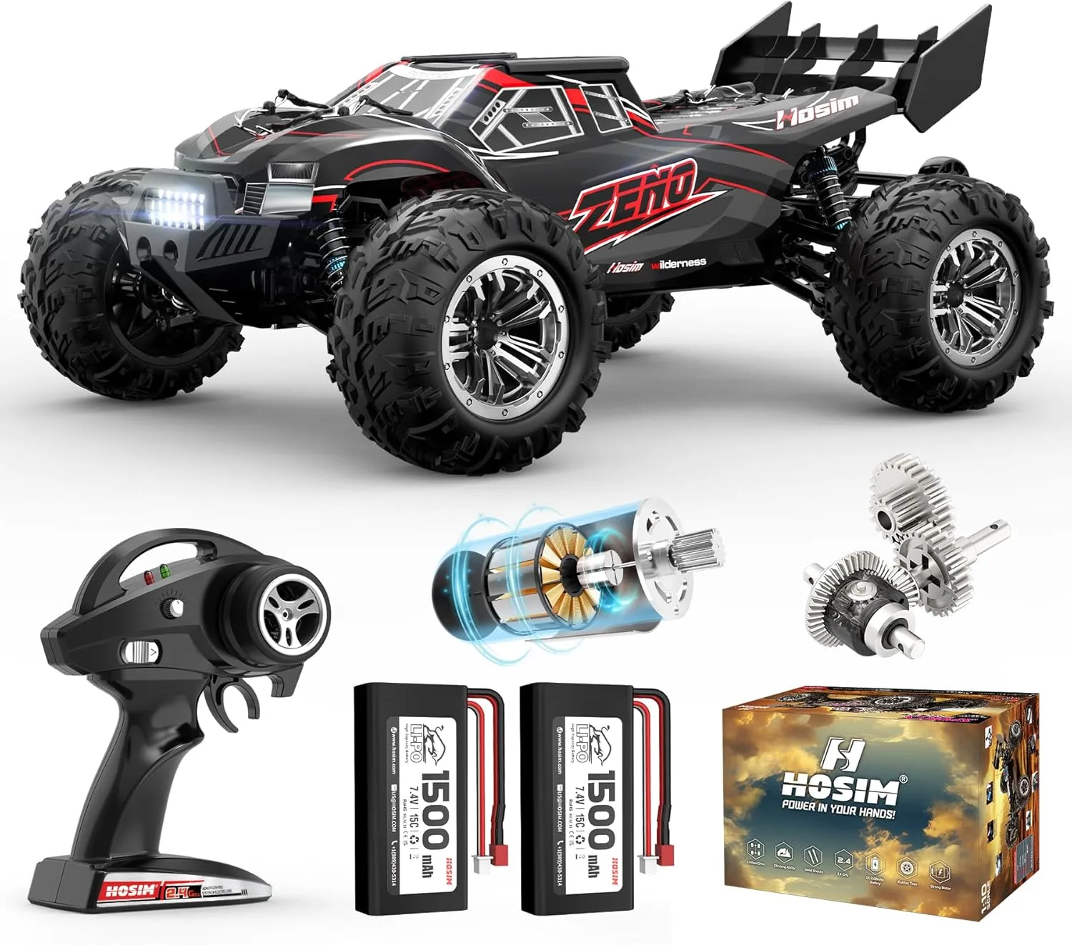 Hosim RC Car for Adults, 1/10 Scale Remote Control Car 48 KMH, High Speed Large RC Truck 4X4 Off-Road All Terrains Waterproof Hobby Grade Fast Racing Toy Gift Monster Trucks