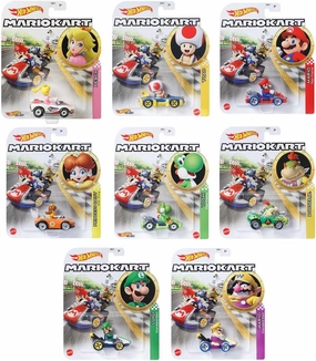 Hot Wheels Mario Kart Die-Cast Character Cars Collection, Set of 8, Nintendo Gaming Vehicles Gbg25-957M