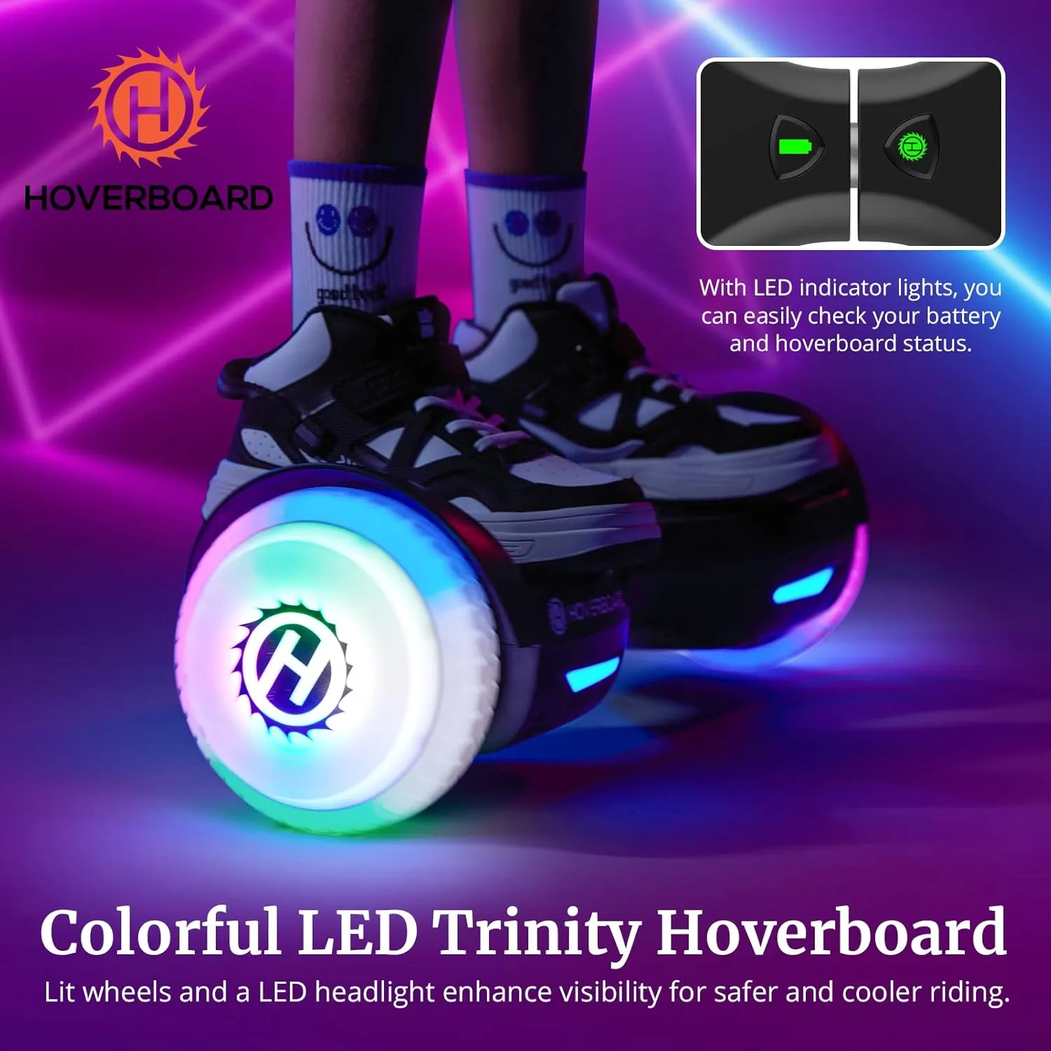 Hoverboard with Music Speaker, 6.5" LED Wheels Lights Self Balancing Scooter, Max 5/6 Miles Range & 6.2mph Powered by Dual 200W/250W Motor, UL2272 Certified, Hover Board Present for Kids