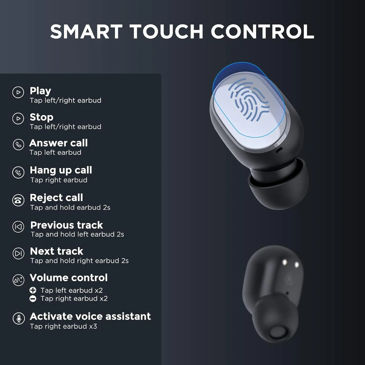 HTC True Wireless Bluetooth Earbuds 2, in-Ear Headphones ENC Noise Cancellation Voice Call- Volume Control/IPX5 Waterproof/Built-in Mic/32H Playtime for Calling, Gaming, Running