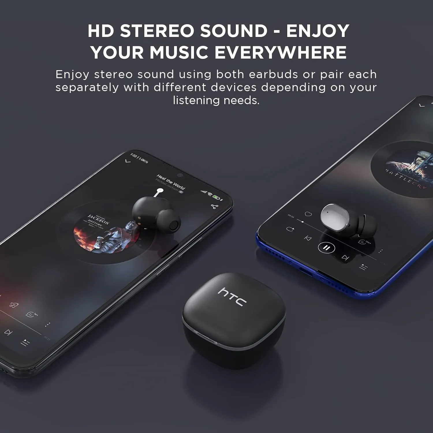 HTC True Wireless Bluetooth Earbuds 2, in-Ear Headphones ENC Noise Cancellation Voice Call- Volume Control/IPX5 Waterproof/Built-in Mic/32H Playtime for Calling, Gaming, Running