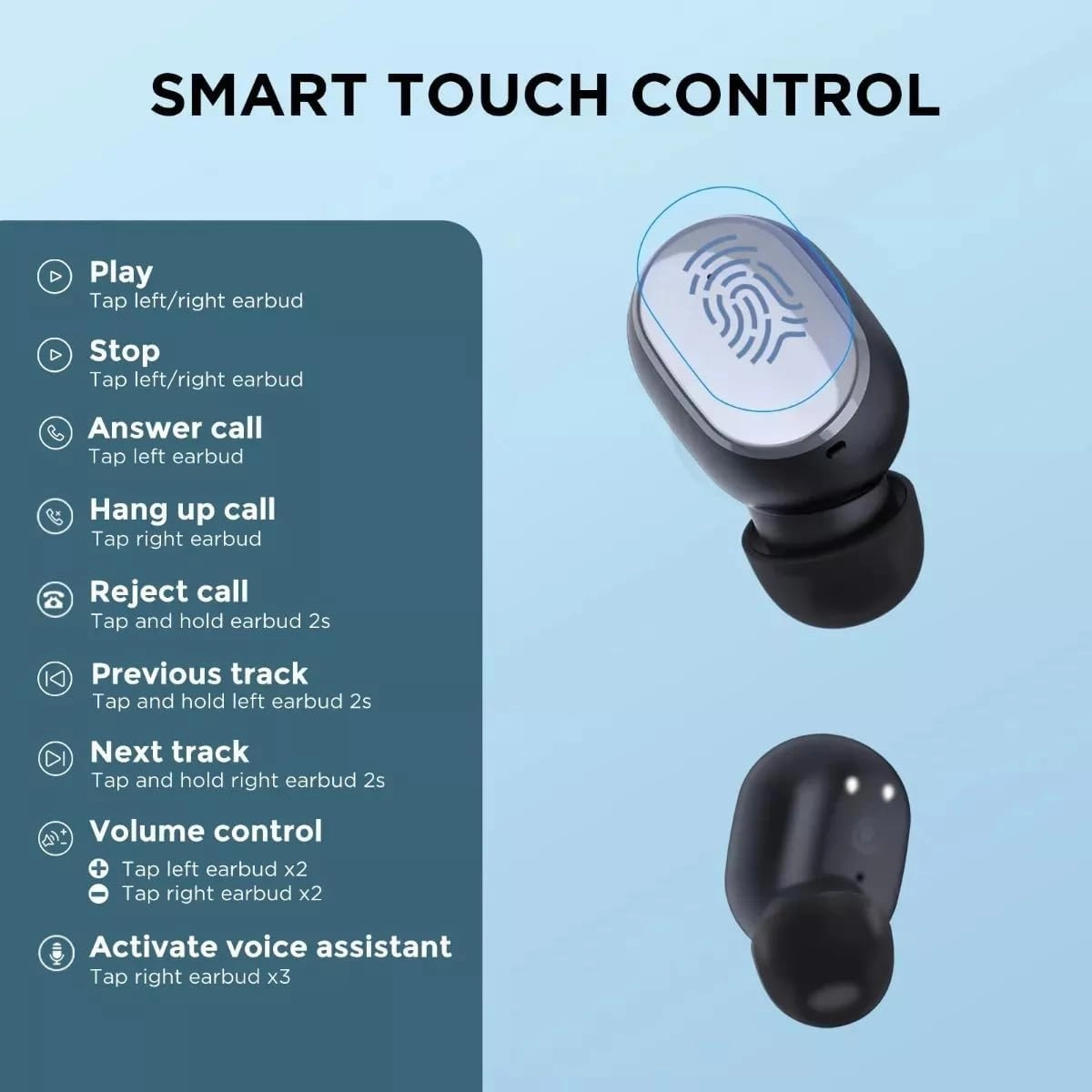 HTC True Wireless Earbuds 6 Bluetooth 5.3 in Ear Stereo Headphones Touch Control with Built-in Microphone, Wireless Noise Cancelling Earbuds 22H Playtime with Charging Case for Android and iOS- Black