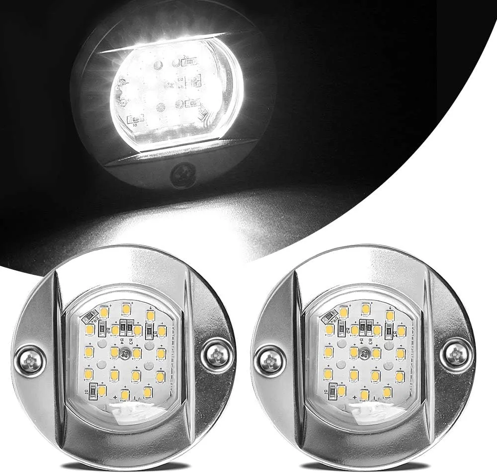 HUSUKU LED Marine Courtesy Lights, 316 Stainless Steel, 18LED IP65 Boat Transom Mount Waterproof Stern/Pontoon Lights 10-36V