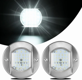 HUSUKU LED Marine Courtesy Lights 4in, SOOP3 P0-2 1800LM 30LED SUS316 Round IP65 Waterproof Boat Transom Interior Lights, Surface Mount for Yacht/Cockpit/Console/Deck/Ceiling/Spotlight (2x Cool White)