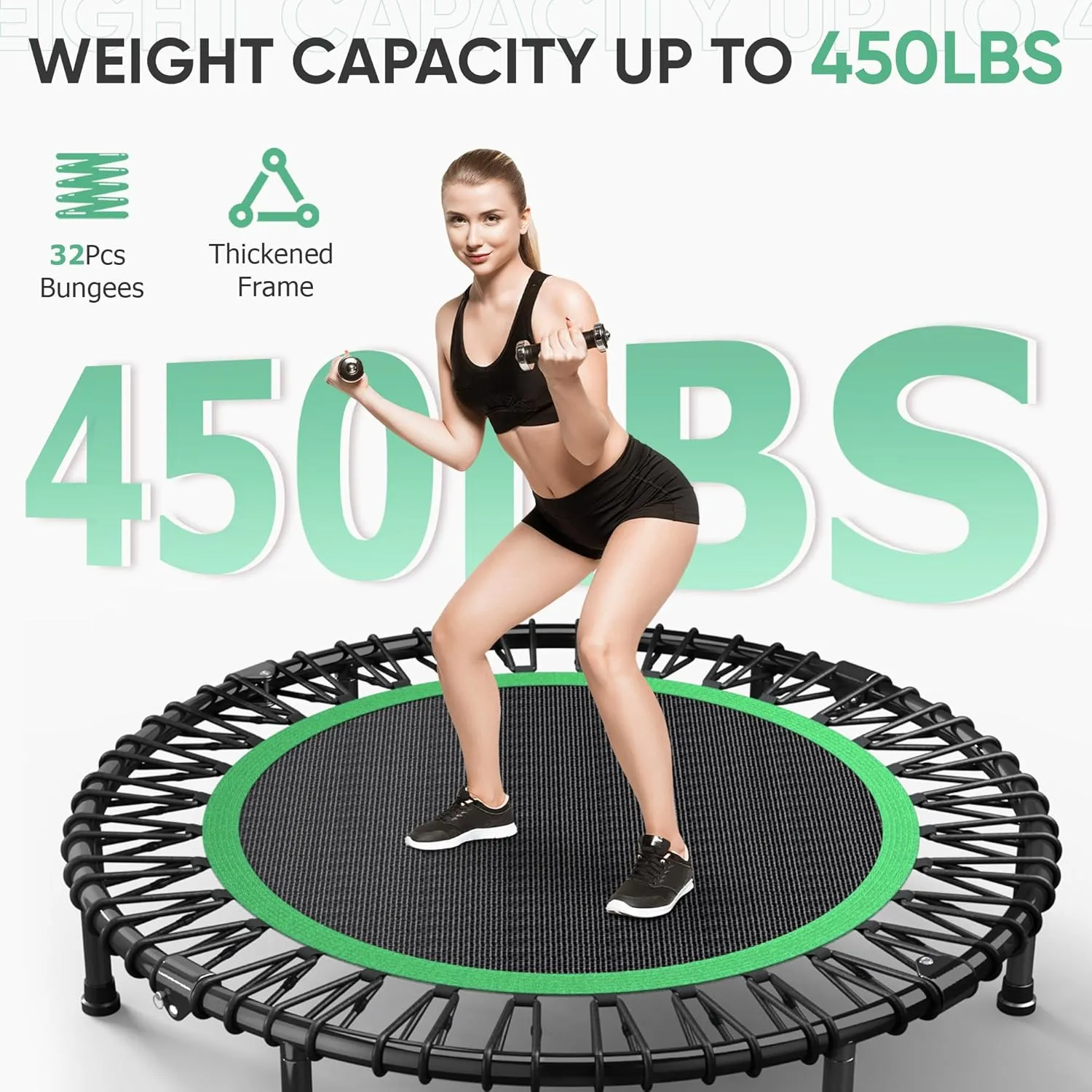 HYD-Parts 40" 48“ Rebounder Trampoline for Adults with Bungee Cords, Portable Fitness Exercise Mini Trampoline, Small Rebounder Indoor/Outdoor, Quiet Workout Equipment, 450lbs 550lbs