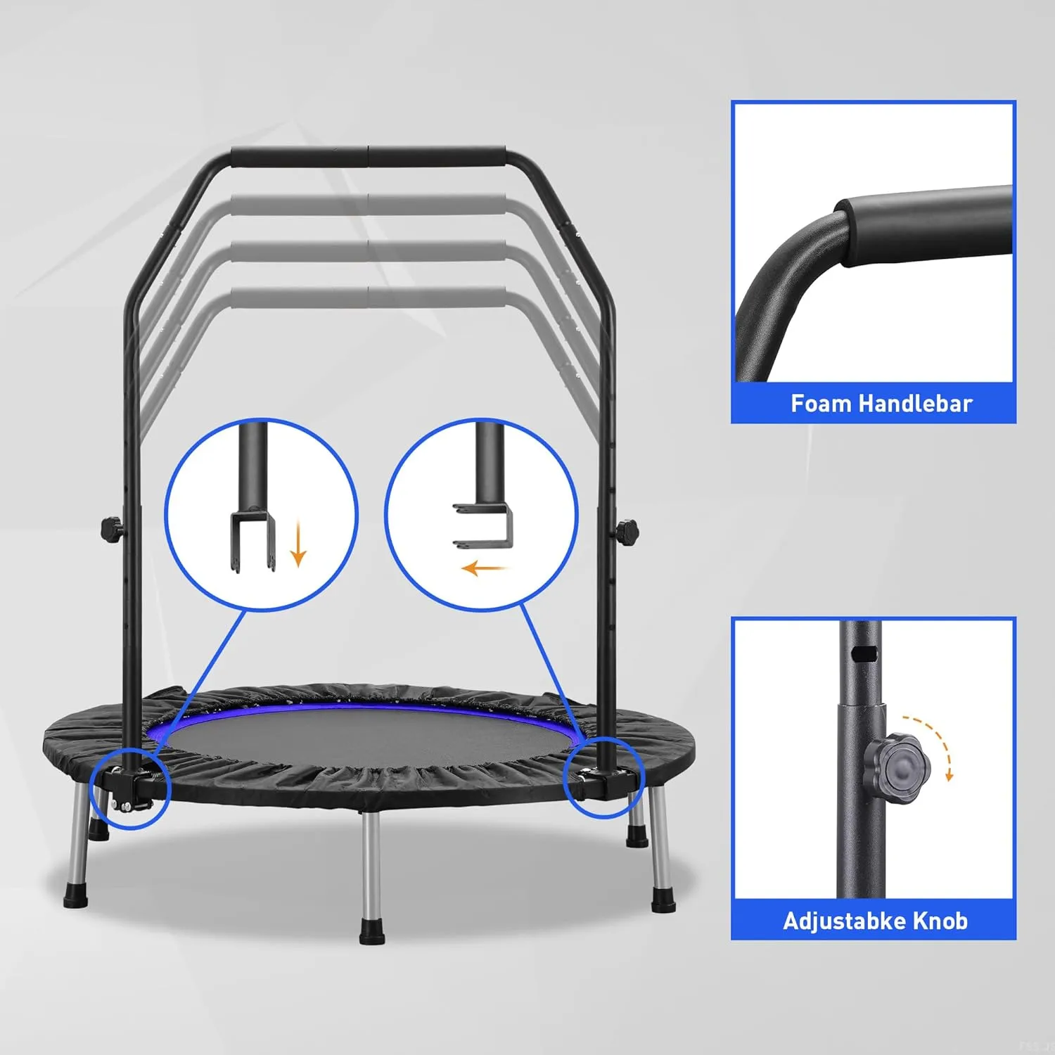 HYD-Parts 40"/48" Mini Trampoline for Adults and Kids Exercise Rebounder with Adjustable Bar Fitness Trampoline Indoor Max Load 330lbs