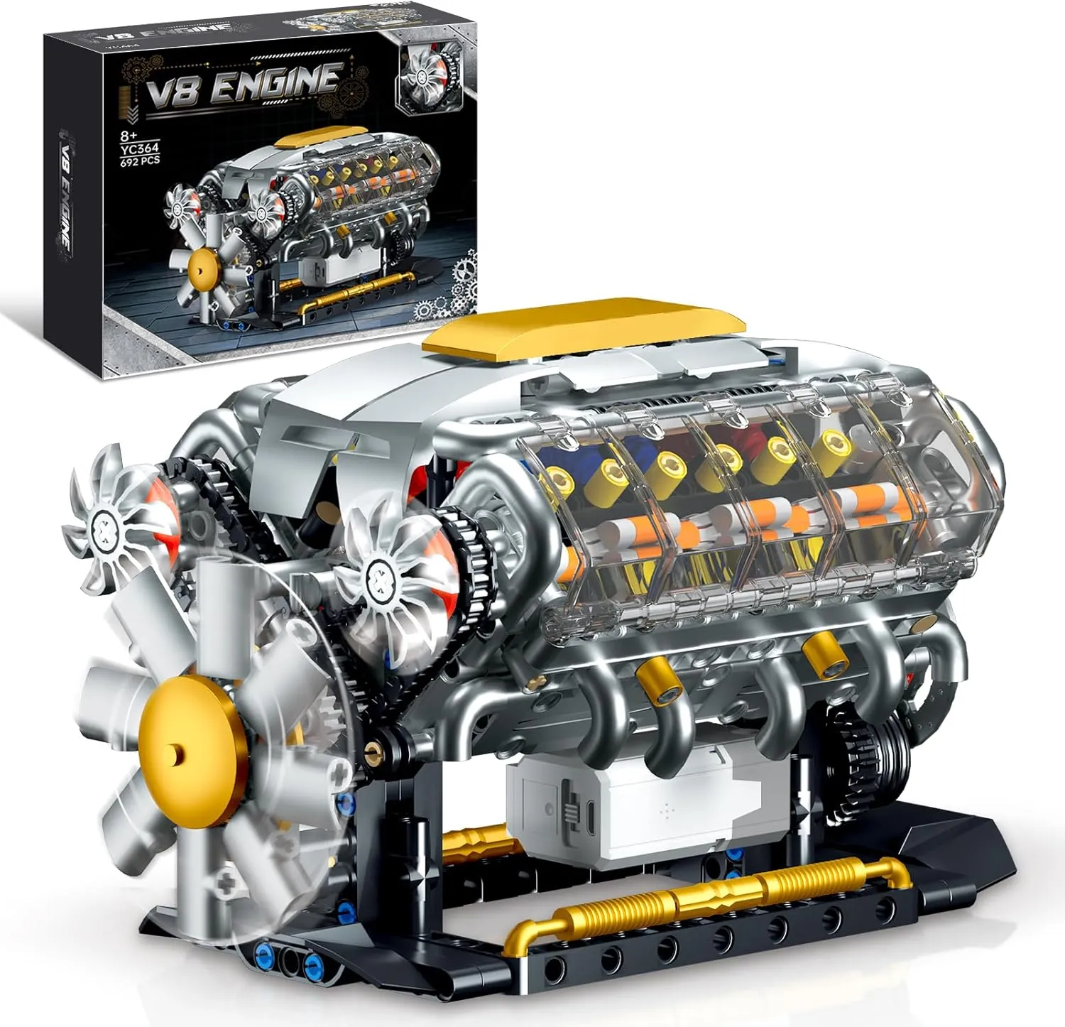 Ideas V8 Engine Building Kit for Adults, Build Your Own MOC Mini V8 Engine Model Toy for Display, Compatible with Sets for Boys 8-14, STEM Building Project for Kids & Teens (692 PCS)