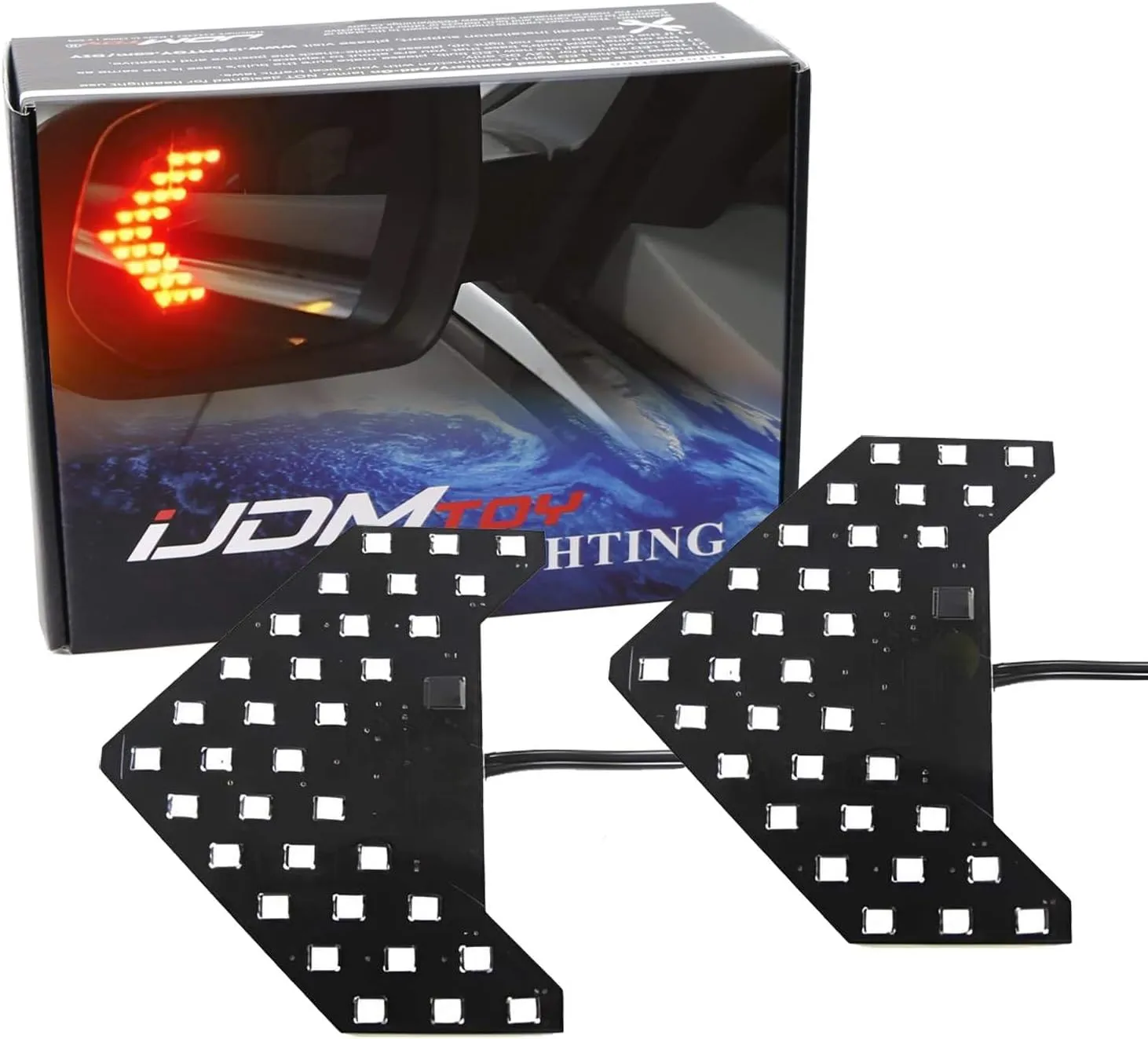 iJDMTOY Pair Dynamic Sequential 3-Step Flash 33-SMD LED Circuit Board Panels For Behind The Side Mirror Turn Signal Retrofit, Brilliant Red