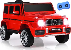INFANS Licensed Mercedes Benz G63 Kids Ride On Car, 12V Electric Vehicle with Remote Control, Double Open Doors, Music, Bluetooth, Wheels Suspension, Battery Powered for Children Boy Girl (Red)