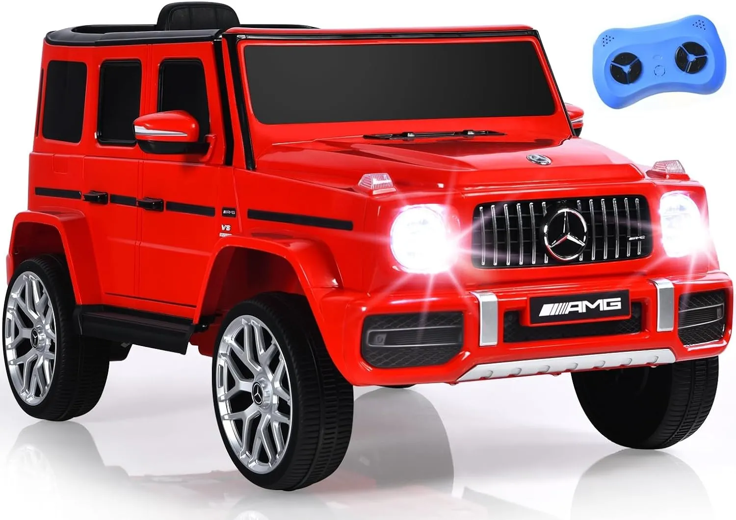 INFANS Licensed Mercedes Benz G63 Kids Ride On Car, 12V Electric Vehicle with Remote Control, Double Open Doors, Music, Bluetooth, Wheels Suspension, Battery Powered for Children Boy Girl (Red)