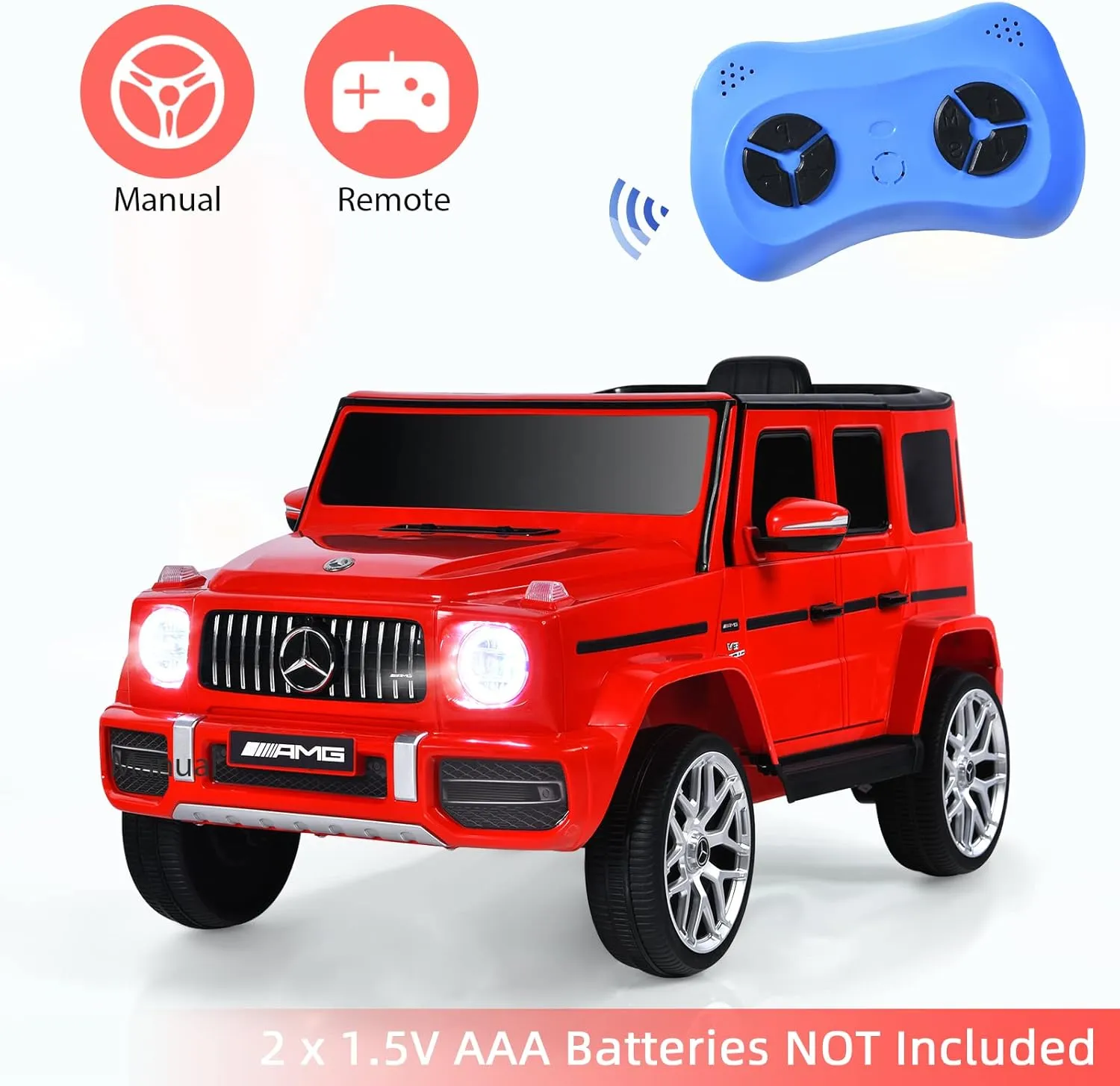 INFANS Licensed Mercedes Benz G63 Kids Ride On Car, 12V Electric Vehicle with Remote Control, Double Open Doors, Music, Bluetooth, Wheels Suspension, Battery Powered for Children Boy Girl (Red)