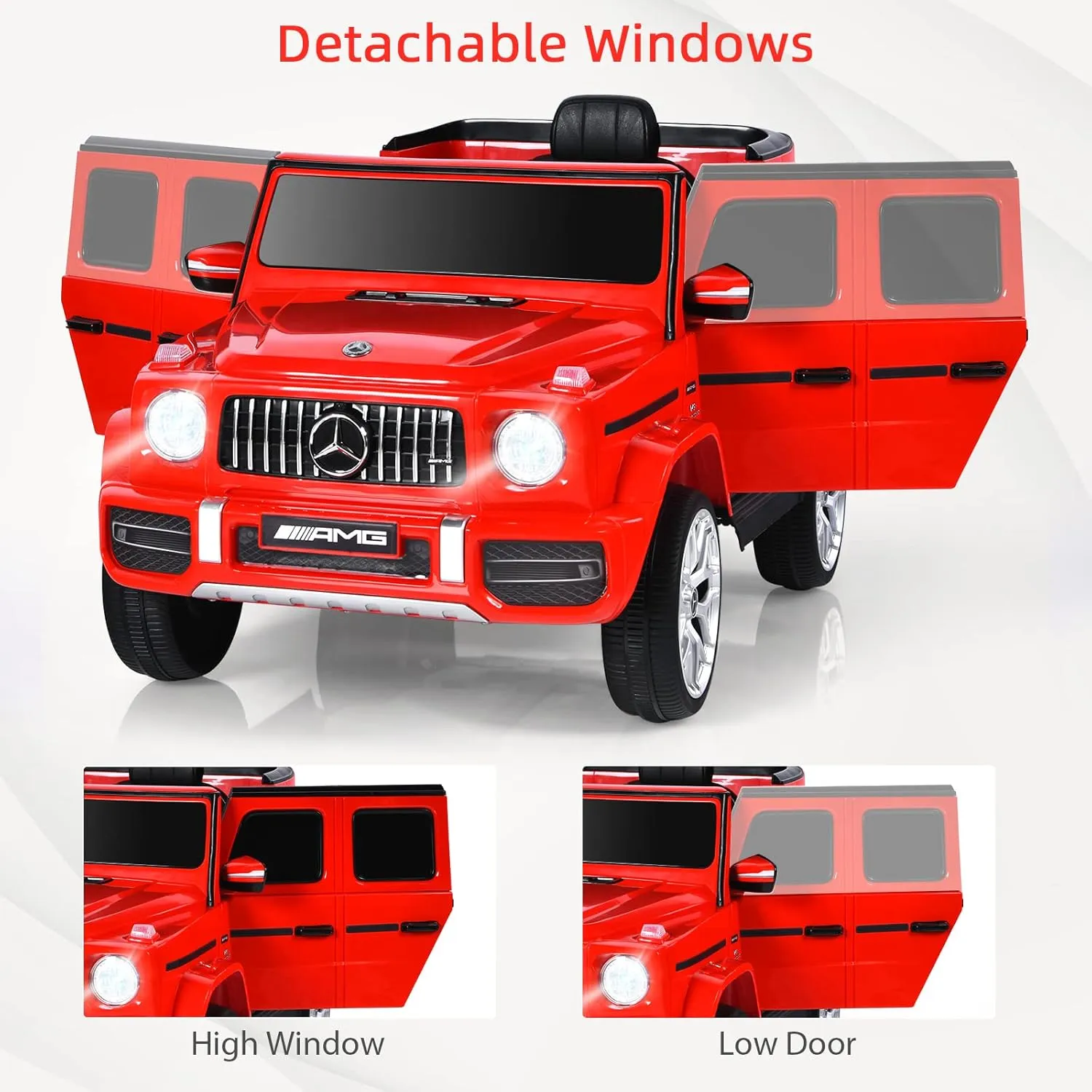 INFANS Licensed Mercedes Benz G63 Kids Ride On Car, 12V Electric Vehicle with Remote Control, Double Open Doors, Music, Bluetooth, Wheels Suspension, Battery Powered for Children Boy Girl (Red)