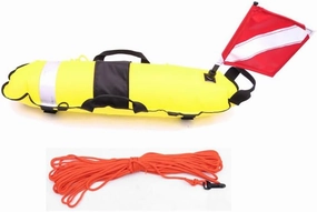Inflatable Float Signal Board for Freediving, Scuba Diving, Dive Flag, Hi-Visibility Orange, Reflective Strip