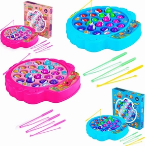 IPIDIPI TOYS Fishing Game Play, Poles, & Rotating Board w/On-Off Music - Family Children Backyard Pink Toy Games for Kids and Toddlers Age 3 4 5 6 7 Girls and Up