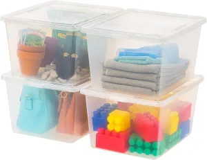 IRIS USA 4-Pack Storage Bins with Lids, 25 Quart, Clear Stackable Containers Box Organize Shoes Closet Shelves Clothes Blankets Towels - BPA-Free Plastic
