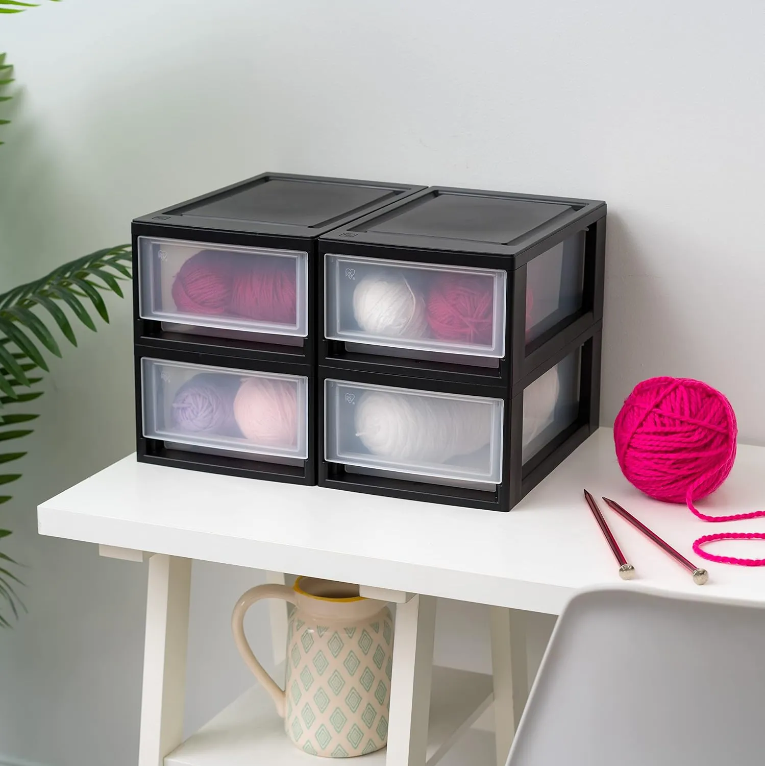 IRIS USA 6 Qt. Plastic Drawer Storage Organizer Stacking Drawers, 4-Pack, Stackable Unit with Sliding Drawer for Clothes Bedroom Kitchen Under Sink Pantry Craft Room Bathroom Dorm Office, Black