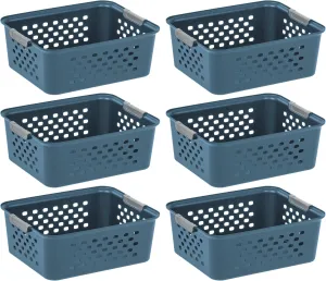IRIS USA Plastic Storage Basket, 6-Pack, Medium, Shelf Basket Storage Organizer for Pantry, Cabinet, Bedroom, Closet, Laundry Room, Eco-Friendly, Navy