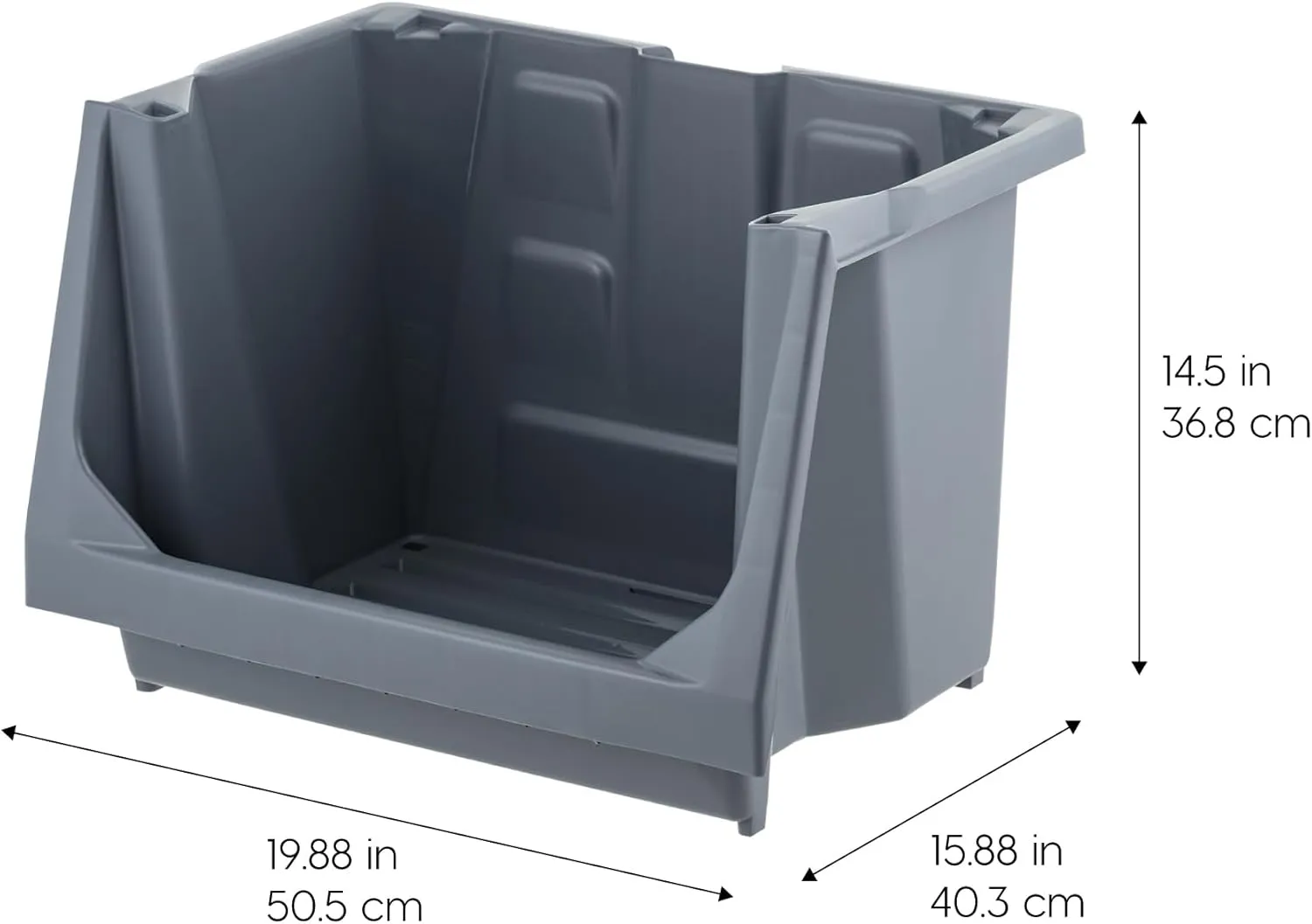 IRIS USA Stackable Storage Bins Open Front, Medium - 3 Pack, Heavy Duty Garage Organization, Storage Bin, Tools Garden Hose Household Product, Wide Open Front, Interlocked Secure Stacking, Gray
