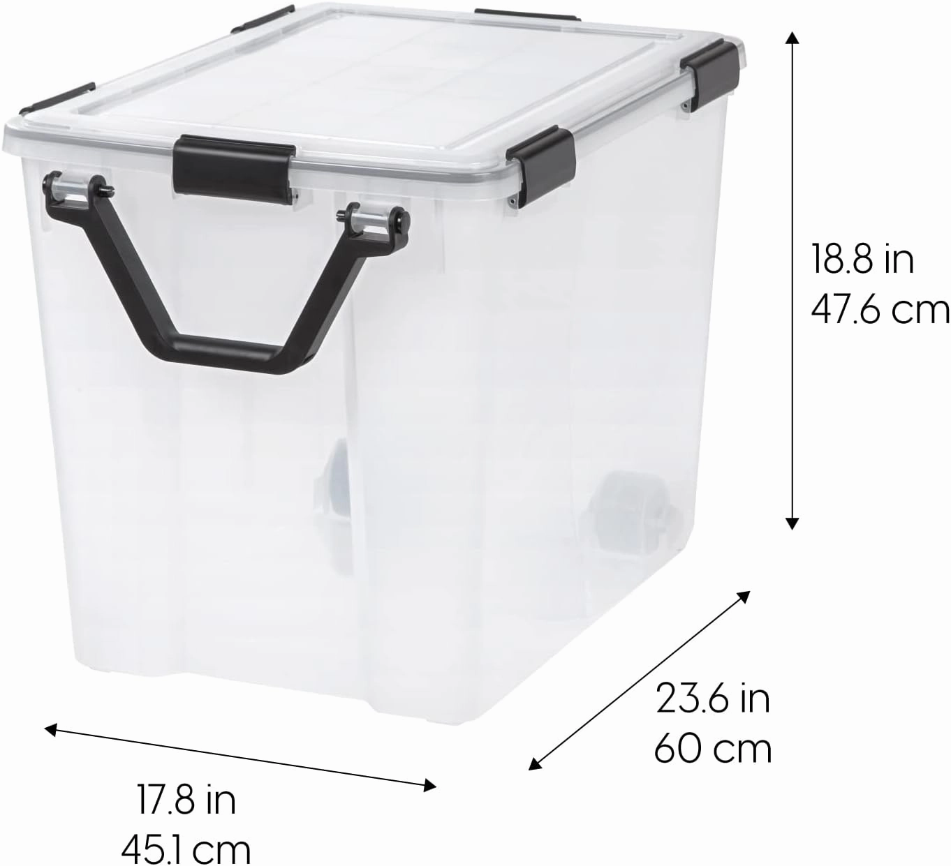 IRIS USA WeatherPro 103 Qt Storage Bins with Lids, 2 Pack, BPA-Free Plastic Gasket Box with Tight Latch and Seal, Stackable Nestable Tote Tub - Clear/Black