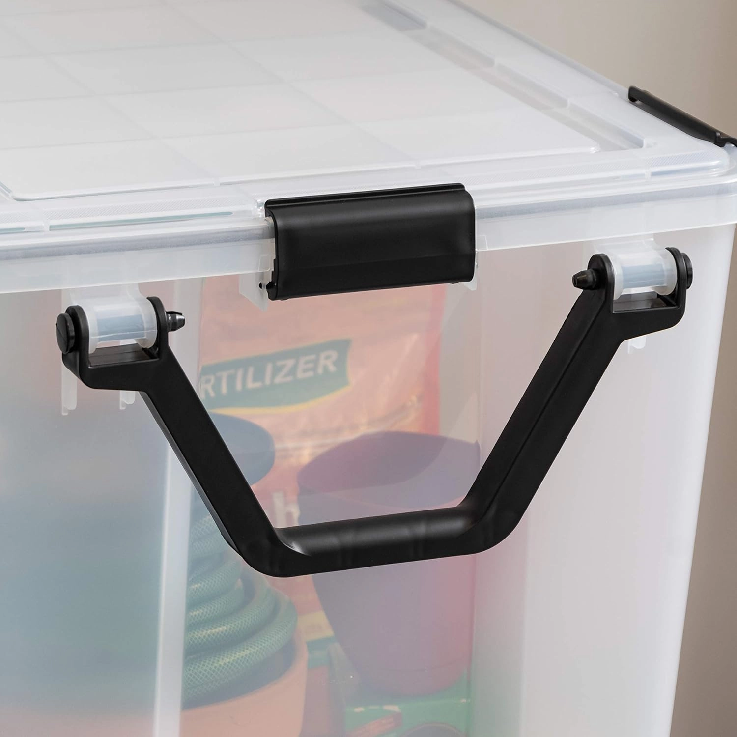 IRIS USA WeatherPro 103 Qt Storage Bins with Lids, 2 Pack, BPA-Free Plastic Gasket Box with Tight Latch and Seal, Stackable Nestable Tote Tub - Clear/Black