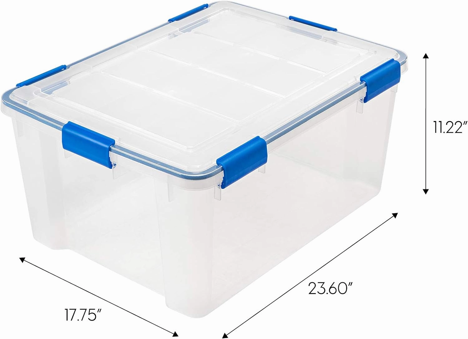 IRIS USA WeatherPro 60 Qt Storage Bins with Lids, 3 Pack, BPA-Free Plastic Gasket Box with Tight Latch and Seal, Stackable Nestable Tote Tub - Clear/Blue