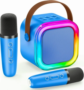 IROO Mini Karaoke Machine for Kids, 2025 TOP Toys Birthday Gifts Ideas for Girls Ages 4, 5, 6, 7, 8, 9, 10, 12  Years Old, Portable Bluetooth Speaker with 2 Wireless Mics for Party Toddlers(DarkBlue)