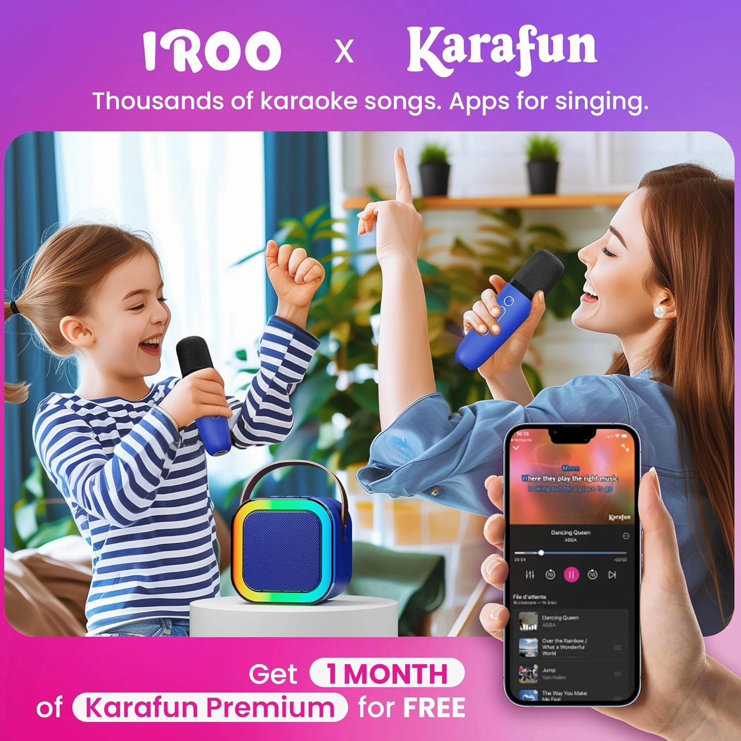 IROO Mini Karaoke Machine for Kids, 2025 TOP Toys Birthday Gifts Ideas for Girls Ages 4, 5, 6, 7, 8, 9, 10, 12  Years Old, Portable Bluetooth Speaker with 2 Wireless Mics for Party Toddlers(DarkBlue)