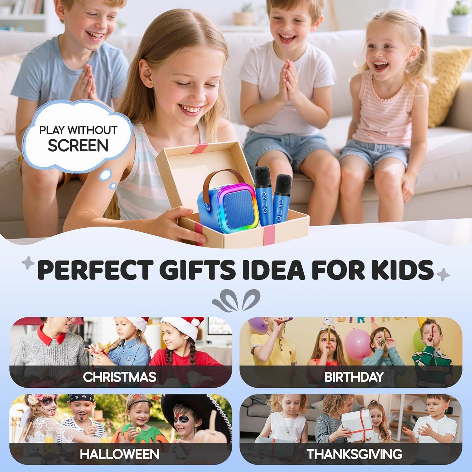 IROO Mini Karaoke Machine for Kids, 2025 TOP Toys Birthday Gifts Ideas for Girls Ages 4, 5, 6, 7, 8, 9, 10, 12  Years Old, Portable Bluetooth Speaker with 2 Wireless Mics for Party Toddlers(DarkBlue)