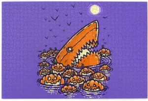Jack O'Lantern Shark Wooden Puzzle 1000 Piece Puzzles for Adults, Funny Toys & Family Game Artwork Jigsaw Puzzles,Eco-Friendly Materials,Unique Gift,Challenging Brain Teaser