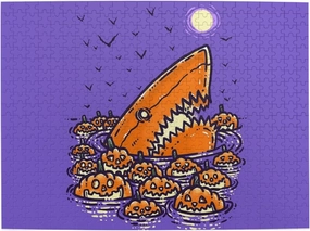 Jack O'Lantern Shark Wooden Puzzle 500 Piece Puzzles for Adults, Funny Toys & Family Game Artwork Jigsaw Puzzles,Eco-Friendly Materials,Unique Gift,Challenging Brain Teaser