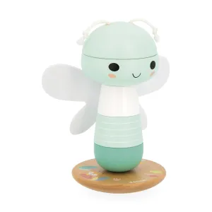 Janod - Stackable Culbuto Wooden Libellulle - Wooden Early Learning Toy - 5 Pieces to Stack with Felt Wings - Stacking Tower - Moving Base - Baby Toy from 1 Year - J05144