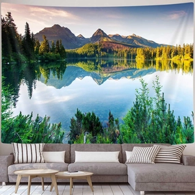 JAWO Lake Mountain Scenery Tapestry Wall Hanging, Nature Forest Plant Trees Pictures Art Wall Tapestries Blanket for Bedroom Living Room Dorm Decor 71X60 Inches