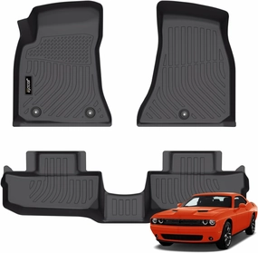 Jenofa-Floor Mats for Dodge Challenger RWD 2015-2023 Floor Liner All Weather Car Mats Durable TPE Rubber Mat for 2022 Challenger Automotive Accessories Black