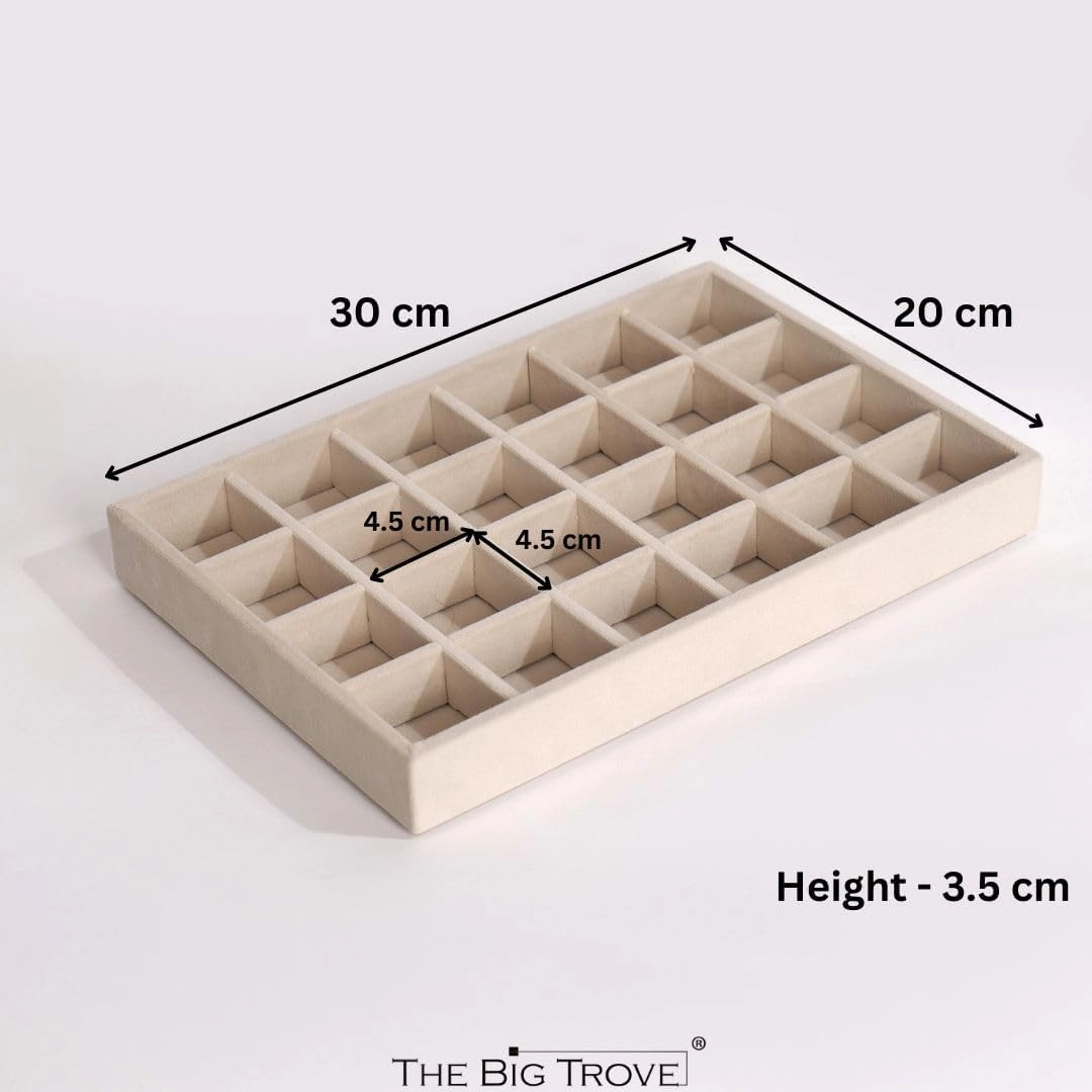 Jewelry Drawer Organizer Velvet Stackable Jewelry Drawer Organizer Storage for Earrings, Necklaces, Rings and All Other Jewelry Needs (24 Compartments, Cream)