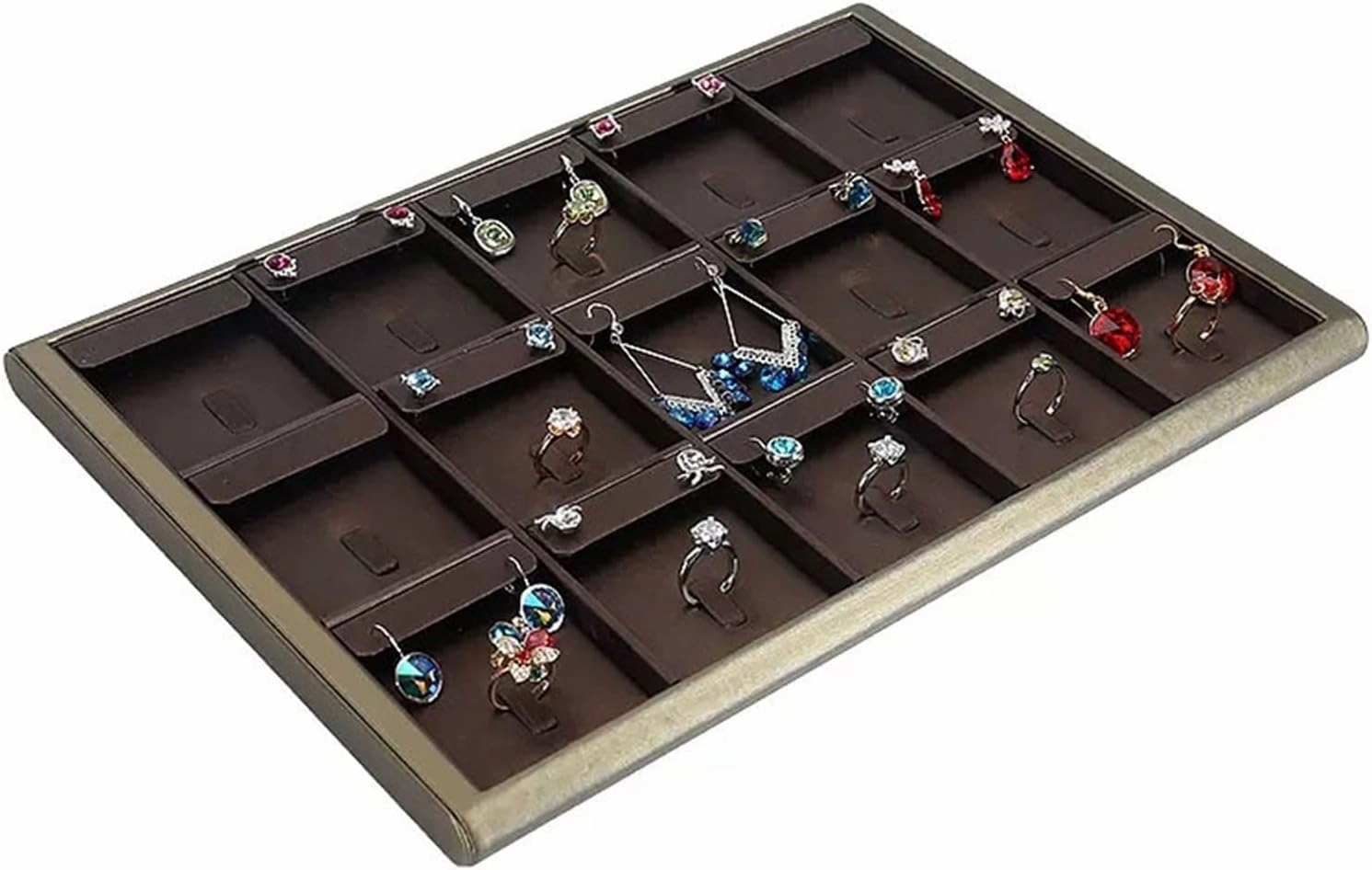 Jewelry Holder Stand 15 Grids Earring Ring Display Trays Stackable Jewelry Trays for Drawers, Leather Jewelry Trays Organizer, Jewelry Storage Display Trays, Earring Ring Organizer Jewelry Display