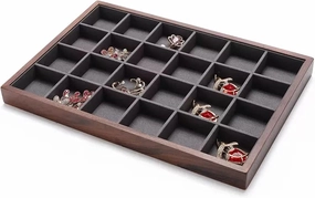 Jewelry Organizer Earring Organizer Tray Stackable Velvet Jewelry Trays Organizer, Jewelry Storage Display Trays for Drawer, Earring Necklace Bracelet Ring Organizer, 24 Grids Jewelry Display (Color
