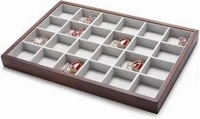 Jewelry Organizer Earring Organizer Tray Stackable Velvet Jewelry Trays Organizer, Jewelry Storage Display Trays for Drawer, Earring Necklace Bracelet Ring Organizer, 24 Grids Jewelry Display (Color