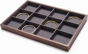 Jewelry Organizer Jewelry Tray for Wooden Bracelet, 12 Velvet Grids Inside, Jewelry Drawer Organizer Tray, Stackable Trays for Rings, Earrings, Bracelets,