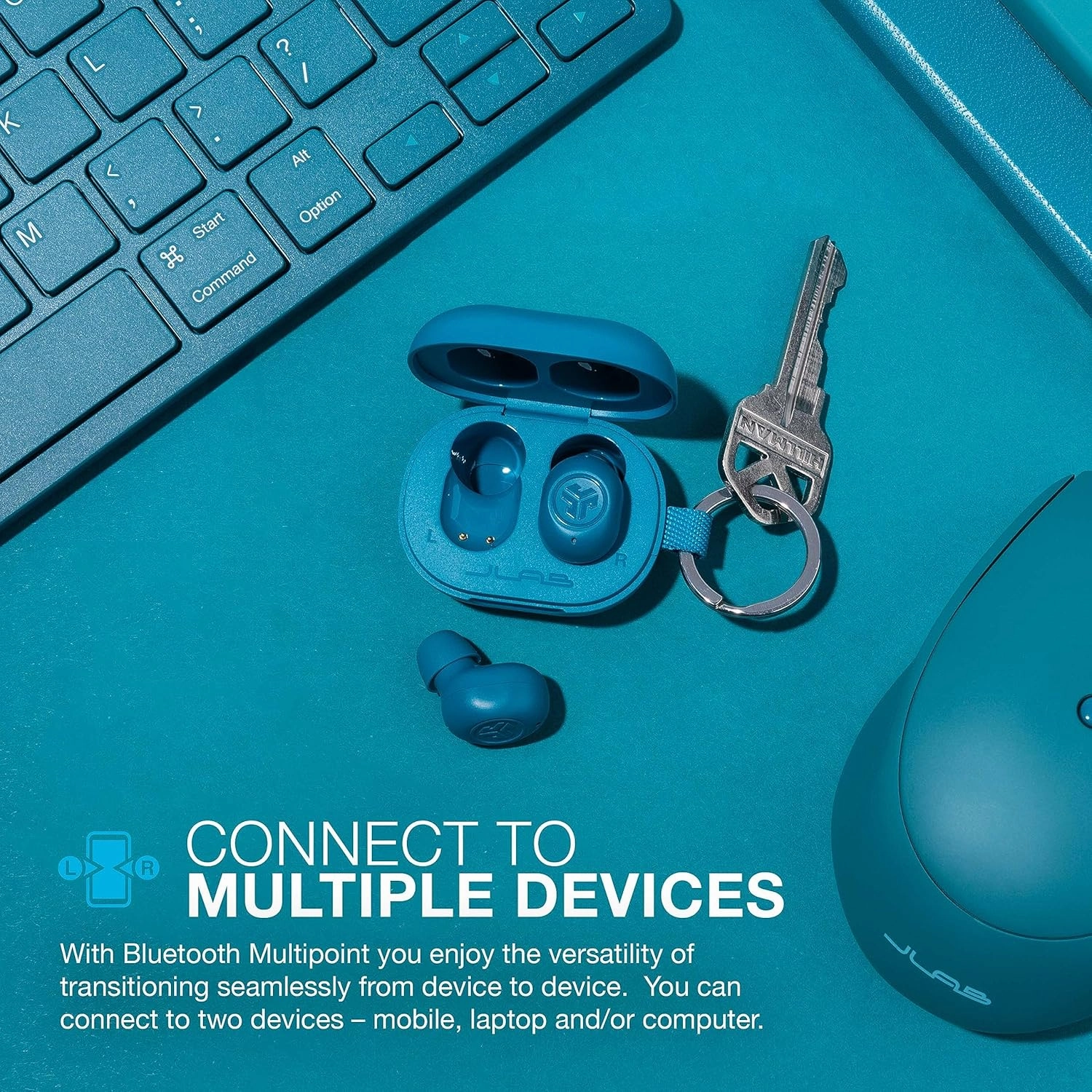 JLab JBuds Mini True Wireless Bluetooth Earbuds   Charging Case, Teal, IP55 Sweat and Dust Proof, Bluetooth Multipoint, Be Aware Audio, 3 EQ Sound Settings, Crystal Clear Calls