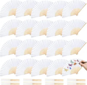 JOHOUSE 28 Packs Paper Folding Hand Fans for Women Foldable, 8.3 Inch White Paper Fans Handheld Portable Bulk Crafts for Wedding, Outdoor Party Favors, Bridal Shower DIY Decoration Photography Props